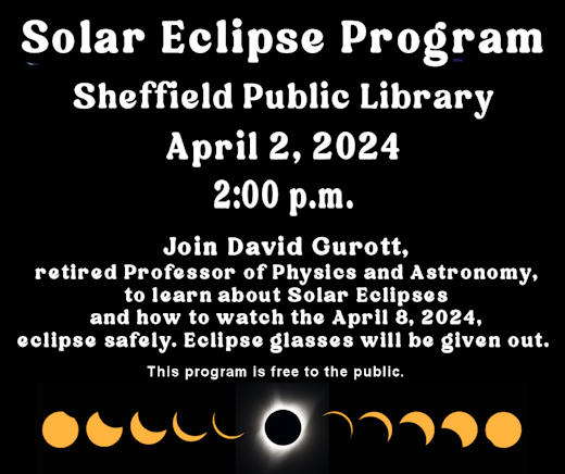 Graphic Solar eclipse program April 2, 2 p m 