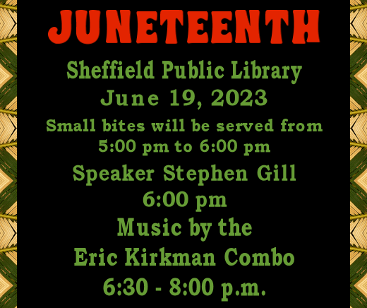 Graphic Juneteenth program June 19 5 tp 8 p m